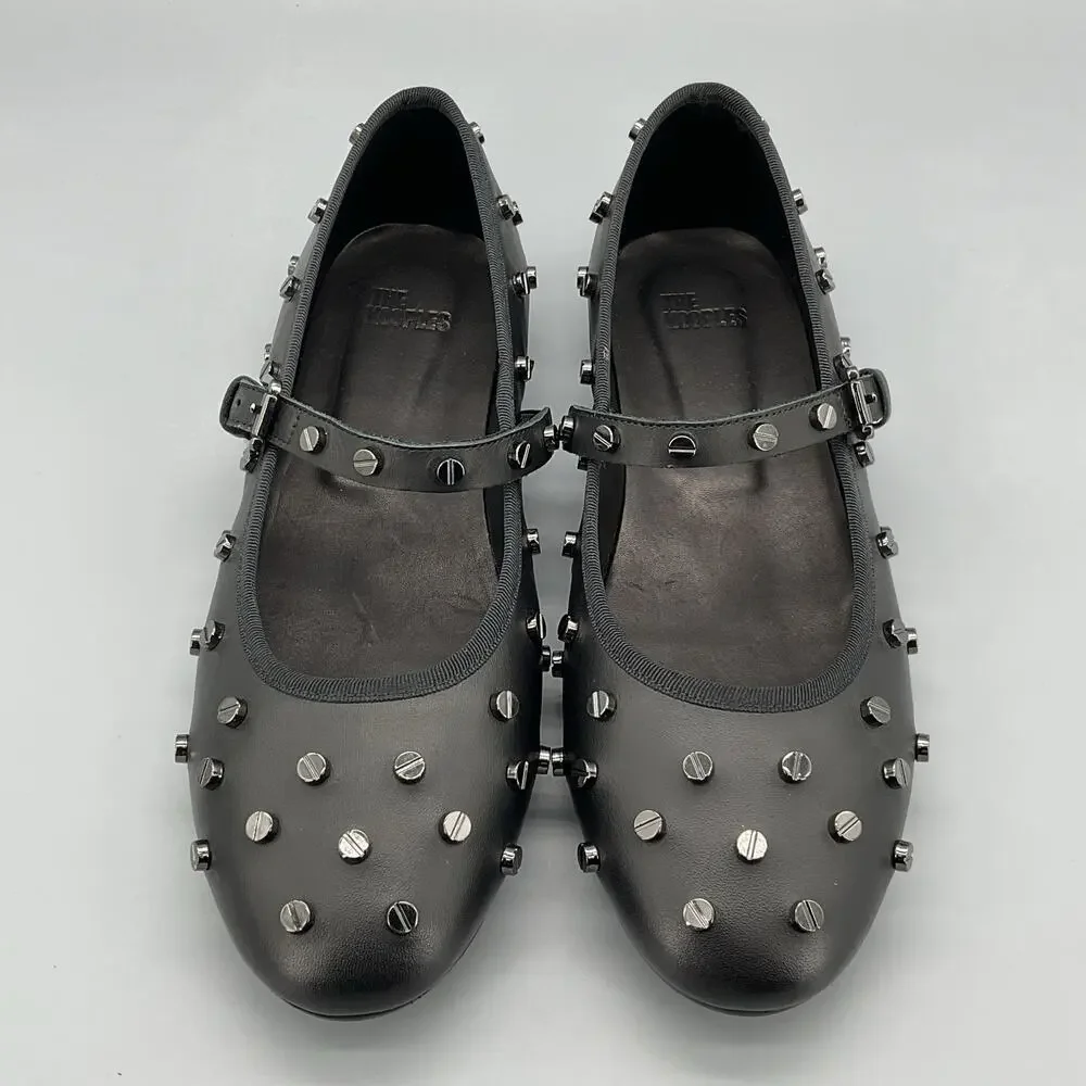 NEW The Kooples Women's Studded Leather Mary Jane Pumps Black Size 8